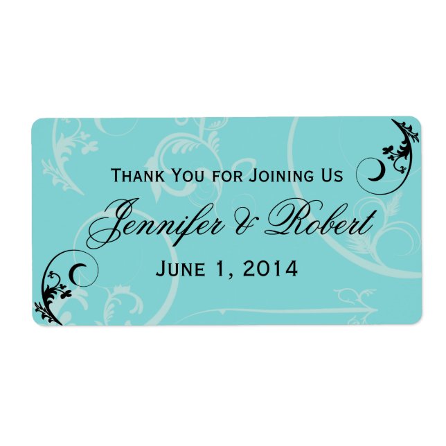 Turcos Black Swirl Flourish Vattenflaska Label Fraktsedel (Framsidan)