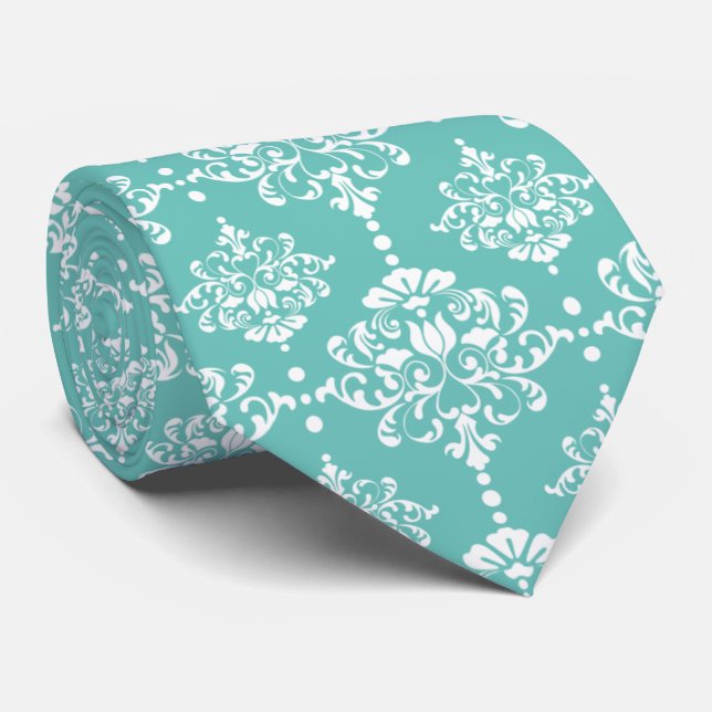 Turcos Blommigt Damask Pattern Marskalkar Bröllop Slips (Rullad)