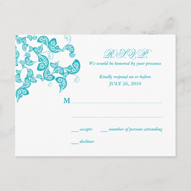Turcos Blommigt Peacock Reply / OSA Postcard Inbjudan Vykort (Framsida)