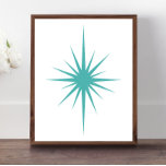 Turcos Blue Atomic Starburst Mid Century Modern Poster<br><div class="desc">Denna fantastiska medelårhundrade moderna poster har en turkotisk,  blå kor-atomeradium som börjar med en vit bakgrund.</div>