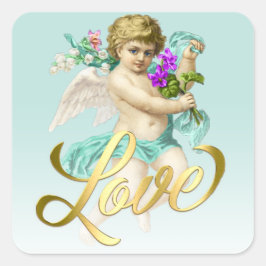 Turcos Blue Cherub Sticker Fyrkantigt Klistermärke