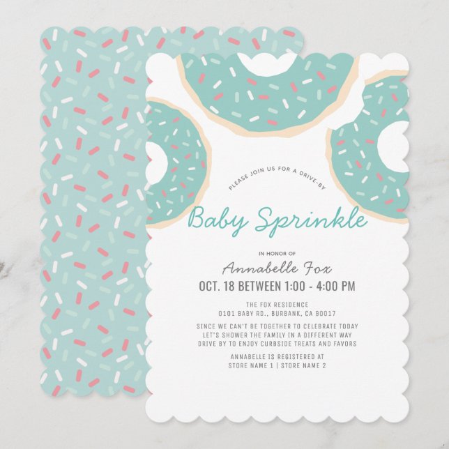 Turcos Blue Donut Drive by Baby Sprinkle Shower Inbjudningar (Fram/baksida)