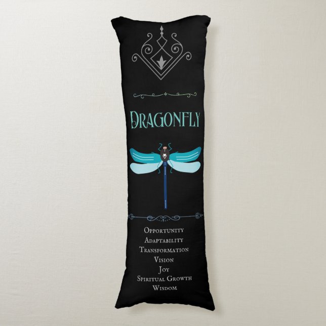 Turcos Blue Dragonfly Spirit Animal Black Kroppskudde (Framsidan Vertikal)