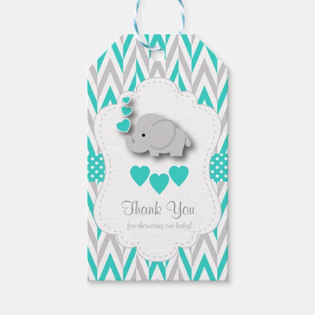 Turcos Blue Elephant Baby Shower Tack Presentetikett (Framsidan)
