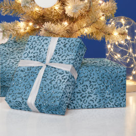 Turcos Blue Glitter Leopard Skriv ut Presentpapper