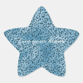 Turcos Blue Glitter Leopard Skriv ut Stjärnformat Klistermärke