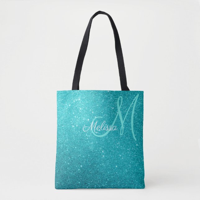 Turcos Blue Glitter & Sparkles Monogrammed Tygkasse (Framsida)