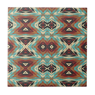 Turcos Blue Grönt Brown Orange Ethnic Tribe Art Kakelplatta