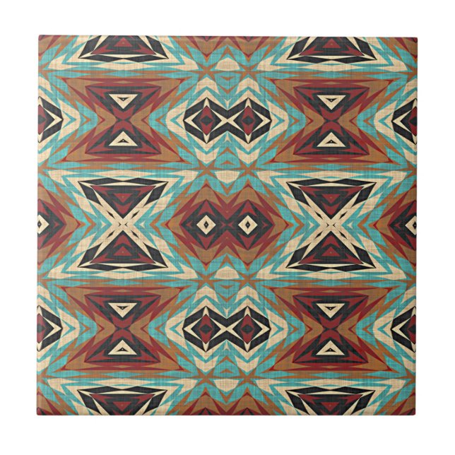 Turcos Blue Grönt Brown Orange Ethnic Tribe Art Kakelplatta (Framsidan)