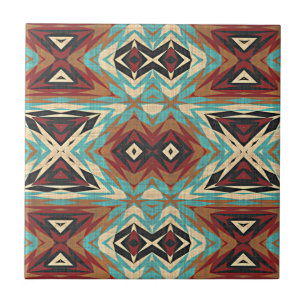 Turcos Blue Grönt Brown Orange Ethnic Tribe Art Kakelplatta