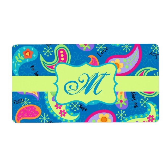 Turcos Blue Grönt Modern Paisley Mönster Fraktsedel (Framsidan)