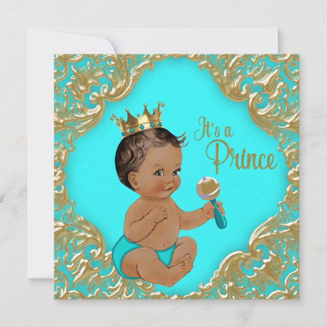 Turcos Blue Guld Ethnic Prince Baby Shower Inbjudningar (Framsida)