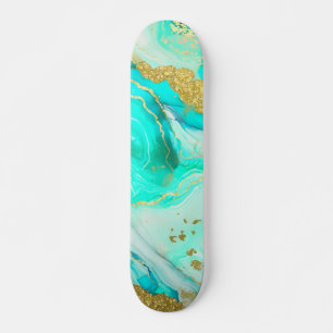 Turcos Blue Guld Marble Geode Alcohol Bläck Mini Skateboard Bräda 18,5 Cm