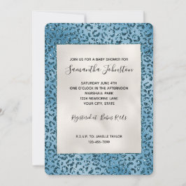 Turcos Blue Leopard Skriv ut Glitter Inbjudningar