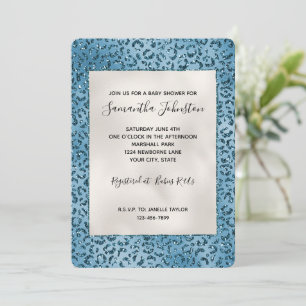 Turcos Blue Leopard Skriv ut Glitter Inbjudningar