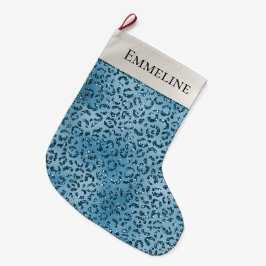 Turcos Blue Leopard Skriv ut Glitter Stor Julstrumpa