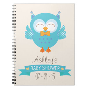 Turcos Blue & Lila Boy Uggla Baby Shower Anteckningsbok