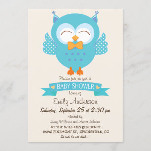 Turcos Blue & Lila Boy Uggla Baby Shower Inbjudningar