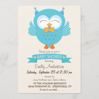 Turcos Blue & Lila Boy Uggla Baby Shower Inbjudningar
