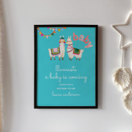 Turcos Blue Llama Baby Shower - Llamaste Poster