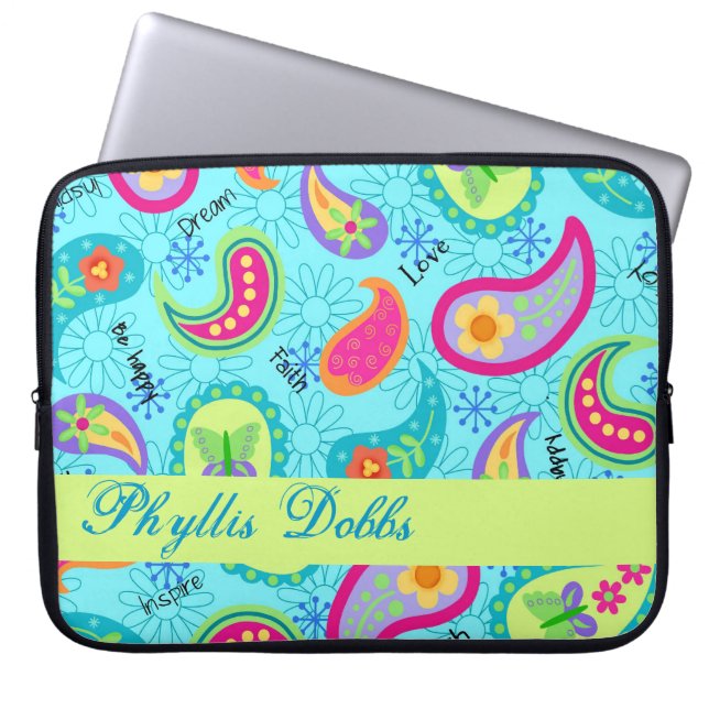 Turcos Blue Modern Paisley Graphic Mönster Laptop Sleeve (Framsidan)