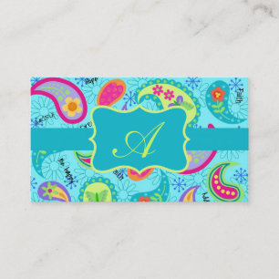 Turcos Blue Modern Paisley Mönster Monogram Visitkort