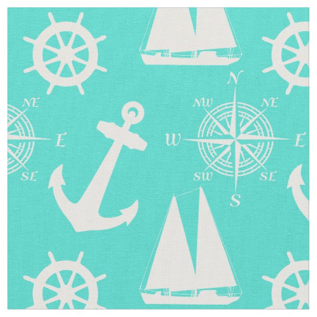 Turcos Blue Nautical Mönster Tyg (Närbild)
