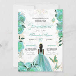 Turcos Blue Ro Butterfly Quinceanera Inbjudningar