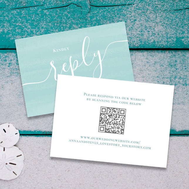 Turcos Blue Script-Bröllop OSA Kort (Turquoise blue wedding rsvp card)