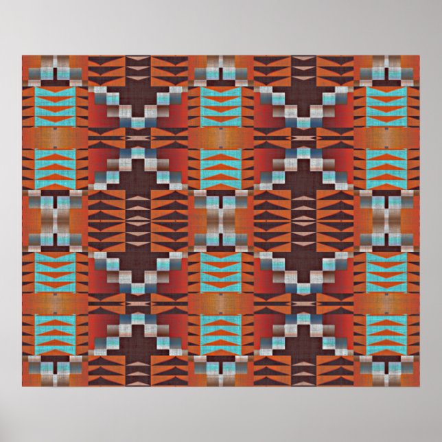 Turcos Blue Sienna Orange Red BrownTribal Art Poster (Framsidan)