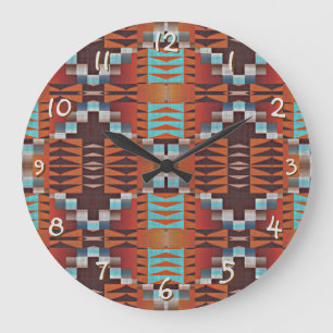 Turcos Blue Sienna Orange Red BrownTribal Art Stor Klocka