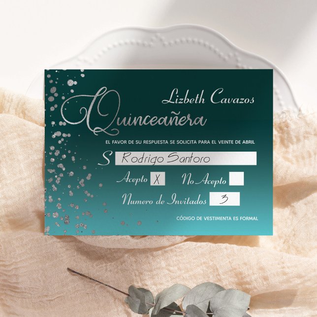 Turcos Blue Silver Confetti Quinceanera OSA Inbjudningar (Skapare uppladdad)