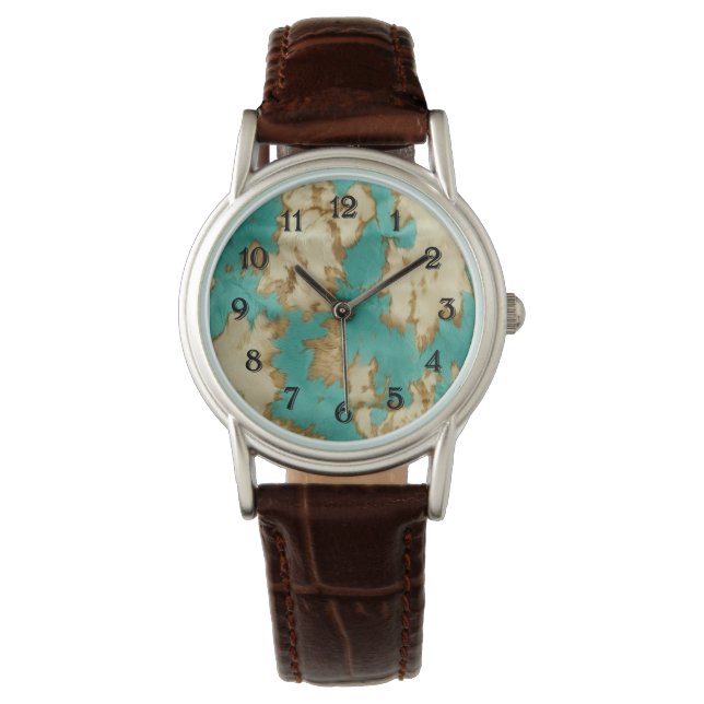 Turcos Brown Cream Animal Cowhide Western Armbandsur (Framsida)