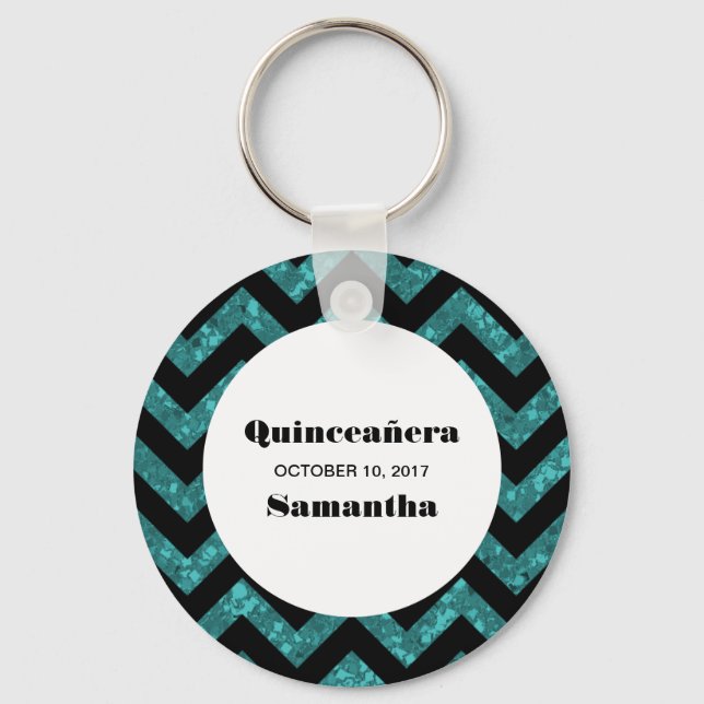 Turcos Chevron Glitter Quinceañera Keychain Nyckelring (Framsida)