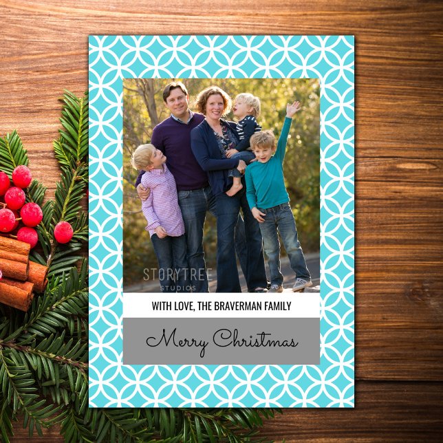 Turcos Classy Diamond Helgdag - foto-plattkort Julkort (Turquoise Classy Diamond Holiday Photo Card)