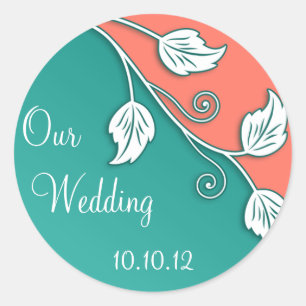 Turcos Coral Vine Wedding Stickers Runt Klistermärke