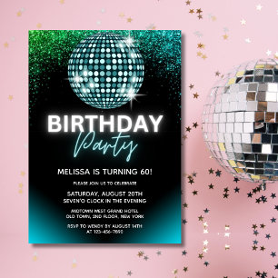 Turcos Disco Night Glitter Födelsedagsfest Inbjudningar