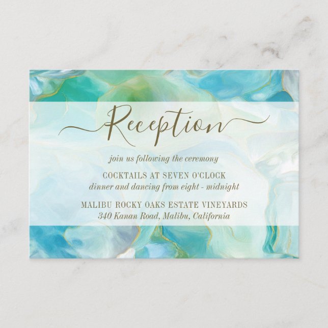 Turcos Gemstone Watercolor Wedding Reception Tilläggskort (Framsida)