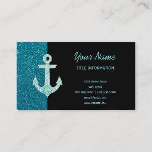 Turcos glitter och Aqua Bokeh Anchor Visitkort