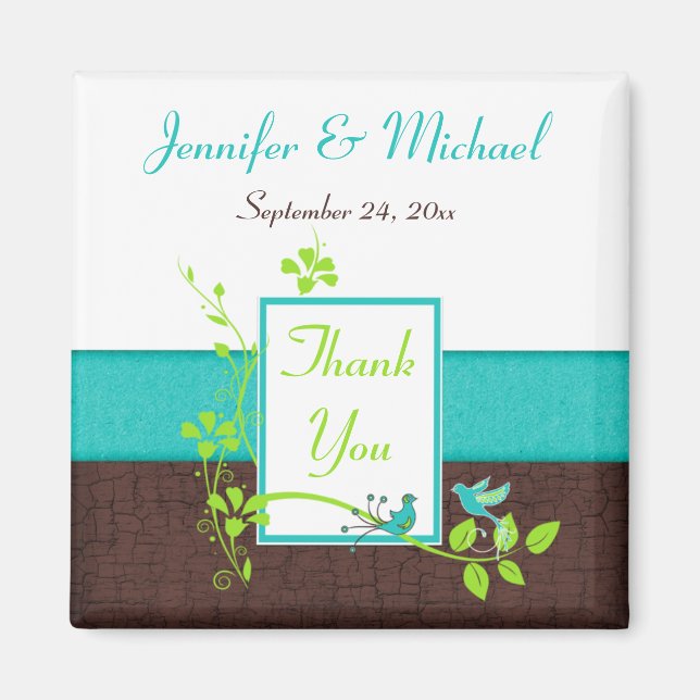 Turcos Grönt Brown Blommigt Wedding Favor Magnet (Framsidan)