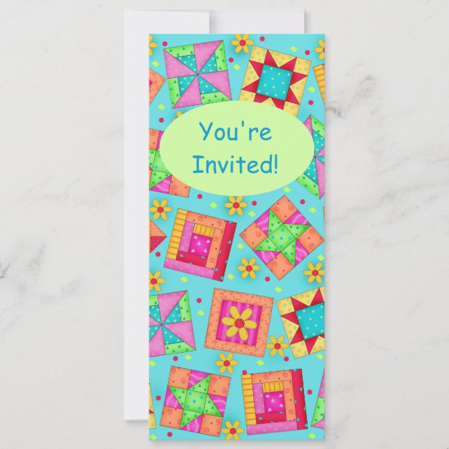 Turcos Grönt Patchwork Quilt Block Art Inbjudningar (Framsida)