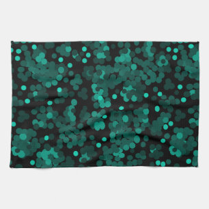 Turcos grönt polka dot mönster på svart kökshandduk