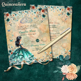 Turcos Grönt Quinceanera Dress Blommigt Butterfly