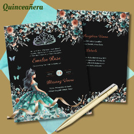 Turcos Grönt Quinceanera Dress Blommigt Butterfly