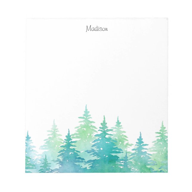 Turcos Grönt Watercolor Evergreen Träd Anteckningsblock (Framsida)