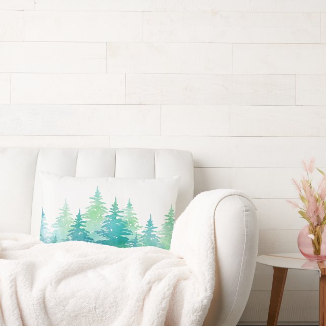 Turcos Grönt Watercolor Evergreen Träd Lumbarkudde (Soffa)