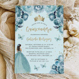 Turcos Guld Blommigt Watercolor Quinceañera Inbjudningar
