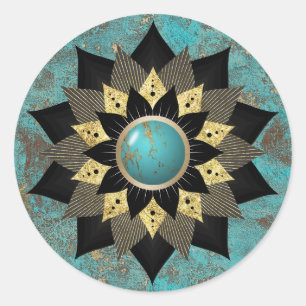 Turcos & Guld Lotus Flower Mandala Elegant Runt Klistermärke