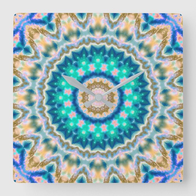 Turcos gult mandala fyrkantig klocka (Framsida)
