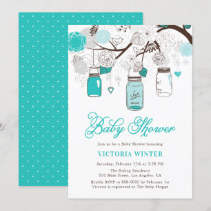 Turcos Hanging Mason Burk Blommigt Baby Shower Inbjudningar